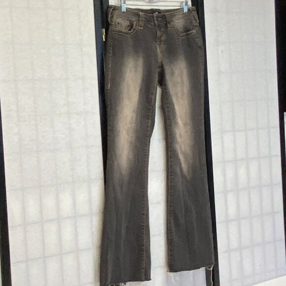 True Religion Becca Big T Bootcut Jeans Black 29 Low Rise Raw Hem Distress Faded - Picture 3 of 13